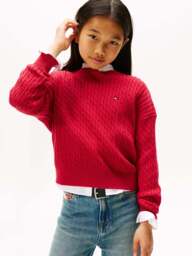 Tommy Hilfiger Kids’ Relaxed Cable Knit Jumper in Malted Milk Heather, Size 3 YEARS - thumbnail 2