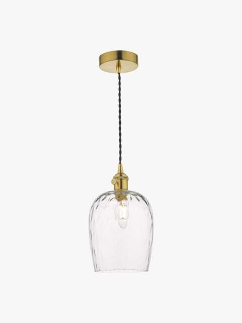 Dar Lighting Hadano Pendant - Natural Brass With Dimpled Glass Shade in Natural Solid Brass - image 1
