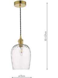 Dar Lighting Hadano Pendant - Natural Brass With Dimpled Glass Shade in Natural Solid Brass - thumbnail 2