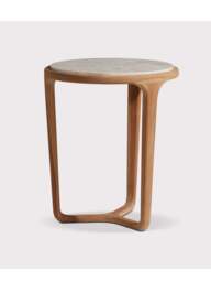 Barker and Stonehouse Terza Teak Wood Round Side Table With Marble Top in Neutral - thumbnail 3