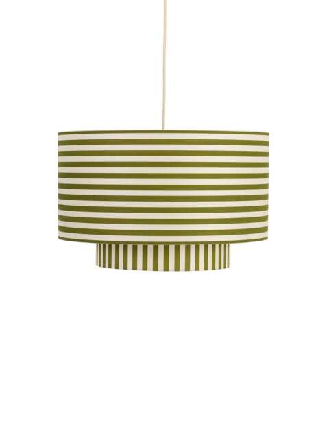 Heal's Raie Fabric Pendant Green White in Green/White, Wood/Metal