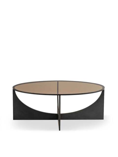 Libra Interiors Glenthorpe Sculpted Coffee Table in Gilded Oak Wood/Brown Tinted Glass, Size H42xW110xD - image 1