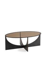 Libra Interiors Glenthorpe Sculpted Coffee Table in Gilded Oak Wood/Brown Tinted Glass, Size H42xW110xD - thumbnail 2