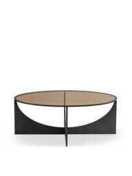 Libra Interiors Glenthorpe Sculpted Coffee Table in Gilded Oak Wood/Brown Tinted Glass, Size H42xW110xD