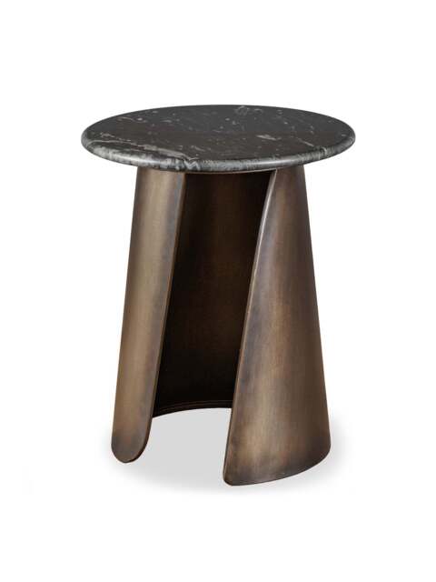 Libra Interiors Newton Crescent Marble Side Table Gold in Black Markino Marble/Smoke Gold, Size H52xW43xD4 - image 1