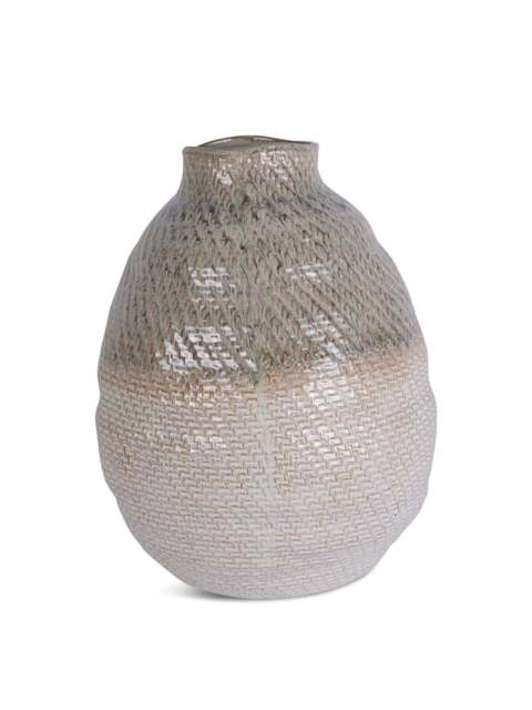 Libra Interiors Ceramic Woven Vase Extra Large in White Taupe, Size 34x34x47 - image 1