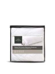 The Fine Bedding Company Deep Fill Cotton Mattress Protector in White, Cotton/Polyester, Size Single
