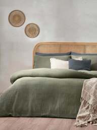 Yard Living Chunky Waffle Textured Duvet Cover Collection in Eucalyptus, Size King - thumbnail 1