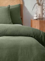 Yard Living Chunky Waffle Textured Duvet Cover Collection in Eucalyptus, Size King - thumbnail 2