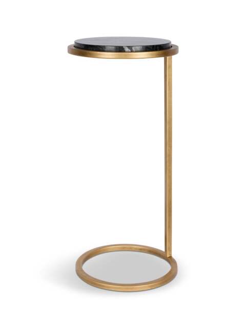 Libra Interiors Iota Accent Table Black Marble Aged Gold Frame in Black Marble Dark Bronze, Wood/Metal - image 1
