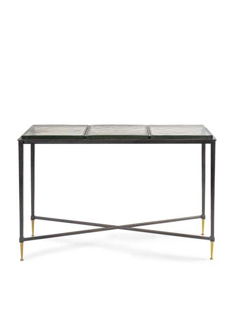 Libra Interiors Stella Square Glass Console Table in Gilded Oak Wood - image 1