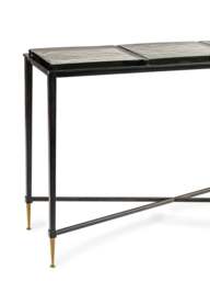 Libra Interiors Stella Square Glass Console Table in Gilded Oak Wood - thumbnail 3