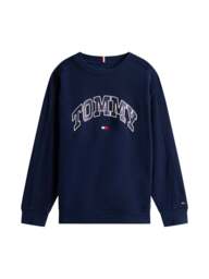 Tommy Hilfiger Varsity Logo Print Crew Neck Sweatshirt in Dark Night Navy, Wood/Metal, Size 16 YEARS - thumbnail 1