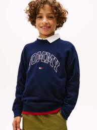 Tommy Hilfiger Varsity Logo Print Crew Neck Sweatshirt in Dark Night Navy, Wood/Metal, Size 16 YEARS - thumbnail 3