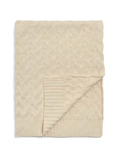 Mamas & Papas Knitted Duckling Print Cable Blanket in Cream, Cotton - image 1