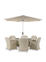 Bramblecrest Monterey 6 Seat Dining Set with Dining Table, 6 Chairs, Parasol and Base Neutral