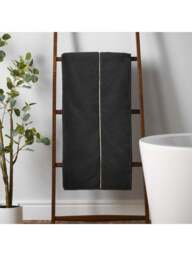 TURNER BIANCA Zero Twist Satin Stitch Cotton Bath Towel in Black, Cotton/Satin - thumbnail 4