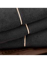 TURNER BIANCA Zero Twist Satin Stitch Cotton Bath Towel in Black, Cotton/Satin - thumbnail 3