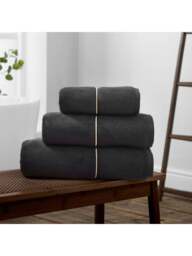 TURNER BIANCA Zero Twist Satin Stitch Cotton Bath Towel in Black, Cotton/Satin - thumbnail 2