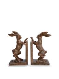 Libra Interiors Hurrell Rustic Standing Hare Bookends Brown