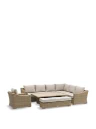 Bramblecrest Fairford 8-Seater Rattan L-Shape Sofa With Rectangle Piston Adjustable Height Table Bench & Chair