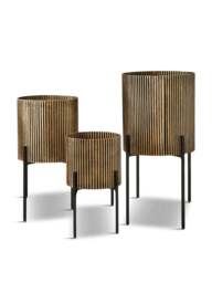 Libra Interiors (Set Of 3) Corrugated Floor Planter in Antique Gold Ebony, Size 34x56x34cm