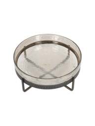 Libra Interiors Beresford Glass Platter On Stand in Gilded Oak Wood Copper Brown Luster, Wood/Metal - thumbnail 2