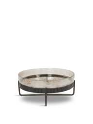 Libra Interiors Beresford Glass Platter On Stand in Gilded Oak Wood Copper Brown Luster, Wood/Metal