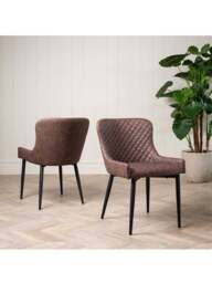 Barker and Stonehouse Rivington Quilted Dining Chair in Brown, Faux Leather - thumbnail 2