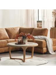 Barker and Stonehouse Terza Round Teak And Marble Coffee Table in Brown - thumbnail 2