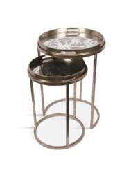 Libra Interiors Palm Tree (Set Of 2) Side Tray Tables in Antique Gold, Size 48x48x69cm