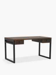Barker and Stonehouse Tacoma Slim Office Desk in Reclaimed Wood, Leather - thumbnail 1