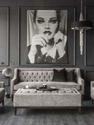 Libra Interiors Theodore Buttoned Xl Ottoman Warm in Grey, Wood/Metal, Size 140x75cm - thumbnail 2