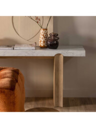 Barker and Stonehouse Plover Rectangular Marble 180cm Console Table With Oak Wood Legs Neutral - thumbnail 2