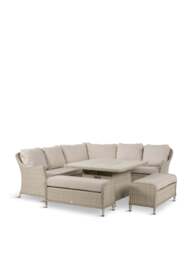 Bramblecrest Monterey Square 8-Seater Sofa With Ceramic Firepit Table & Two Benches Sandstone