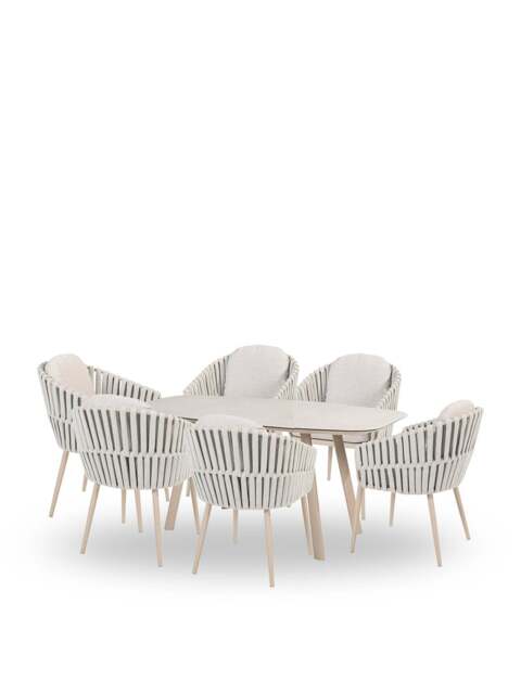 4 Seasons Outdoor Eva 6-Seat Outdoor Dining Set With Manolo Barrel Ceramic Table, Size 180cm - image 1
