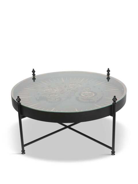 Libra Interiors Palladium Coffee Table With Moving Dials in Black Gold, Size 100x100x51 - image 1