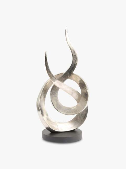 Libra Interiors Entwined Flame Aluminium Sculpture Large in Silver, Size 59x27x21