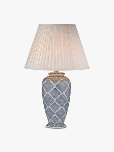 Dar Lighting Ely Table Lamp Blue Base in Blue Ceramic, Cotton - image 1