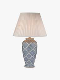 Dar Lighting Ely Table Lamp Blue Base in Blue Ceramic, Cotton - thumbnail 1