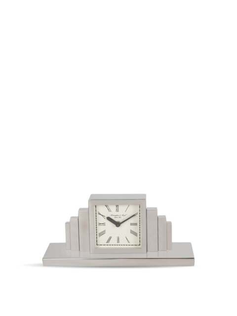 Libra Interiors Plaza Nickel Mantel Clock in Silver, Steel, Size 34x10x15