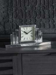 Libra Interiors Plaza Nickel Mantel Clock in Silver, Steel, Size 34x10x15 - thumbnail 2