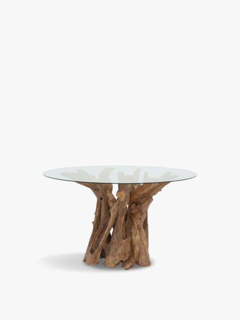 Barker and Stonehouse Whinfell Round Glass Top 4 Seater Dining Table in Reclaimed Teak With Glass Top, Size 130cm - image 1