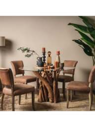 Barker and Stonehouse Whinfell Round Glass Top 4 Seater Dining Table in Reclaimed Teak With Glass Top, Size 130cm - thumbnail 2