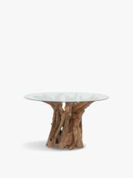 Barker and Stonehouse Whinfell Round Glass Top 4 Seater Dining Table in Reclaimed Teak With Glass Top, Size 130cm - thumbnail 1