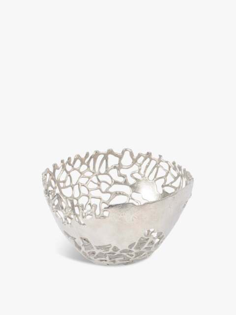 Libra Interiors Apo Coral Aluminium Bowl in Silver, Size 31x31x18