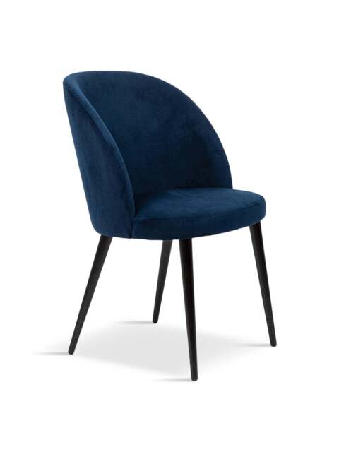 Heal's Austen Dining Chair Plush Velvet Indigo Black Leg in Blue, Polyester, Size 52x57x84