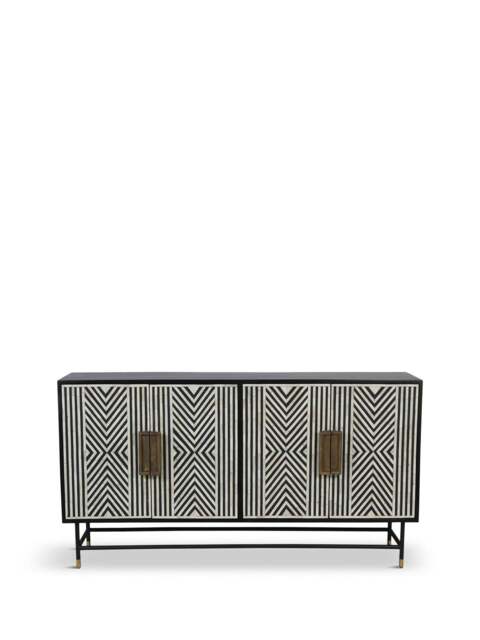 Libra Interiors Delaney Bone Inlay Four Door Buffet Cabinet Black in Black White, Wood/Metal