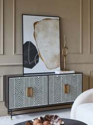Libra Interiors Delaney Bone Inlay Four Door Buffet Cabinet Black in Black White, Wood/Metal - thumbnail 2
