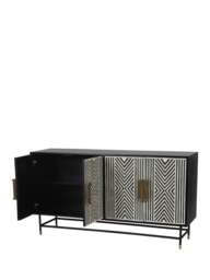 Libra Interiors Delaney Bone Inlay Four Door Buffet Cabinet Black in Black White, Wood/Metal - thumbnail 3